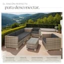 tectake® Conjunto Jardín de Ratán, Muebles Jardín Exterior 5 Sillones, 1 Mesa Cristal, 1 Caja Almacenamiento, Conjunto Terraza Resistente a la Intemperie, con Cojines, Estructura en Acero - Natural - 4