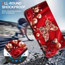 BLOTECH Red Buterfly Flip Cover Case for OPPO Realme GT Neo6 Glitter Butterfly Pattern Magnetic Closure Durable PU Leather [Lanyard][Kickstand][Card Slots] Soft TPU Book Case for OPPO Realme GT Neo6 - 5