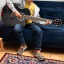 TIGER Chitarra acustica 3/4 con corpo piccolo con corde in acciaio per bambini dai 9 anni in su con borsa, tracolla, corde di ricambio e plettri - Nero - 4