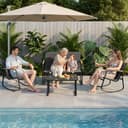 Xbro Set Mobili da Giardino 4 Posti, Set da Conversazioni in Tessuto Teslin, 2 Poltrone 1 Panca Doppia 1 Tavolo in Vetro, Struttura in Acciaio per Terrazzi Giardini Spazi Esterni - 4