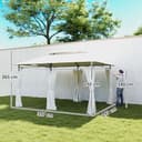 Outsunny Pavillon 4x3 m Stabil Winterfest Gartenpavillon mit Doppeldach 6 Seitenteile Ablauflöcher, Garten Pavillon aus Metall, für Garten, Terrasse, Cremeweiß - 7