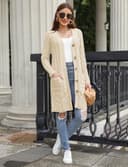 Aottori Cárdigan Mujer Punto Largo Manga Larga Suéter Chaqueta Botones Bolsillos Suéter Chaqueta Casual Elegante Abrigo Frente Abierto Otoño Invierno Albaricoque M - 3