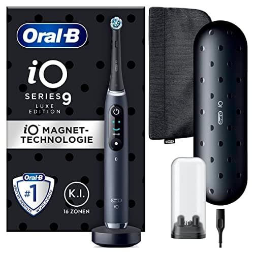 Oral-B iO Series 9 Luxe Edition Electric Toothbrush, 7 Cleaning Modes, Dental Care, Colour Display, Charging Travel Case & Beauty Bag, Black Onyx