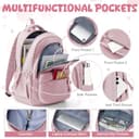 HYC00 Mochilas Portatil para Mujer Mochila Ordenador Portatil 14 Pulgadas Multifuncional Bolso Mujer Impermeable con Puerto USB de la Vida Diaria Trabajo Viaja Mochila Escolar,Gris Rosa - 4