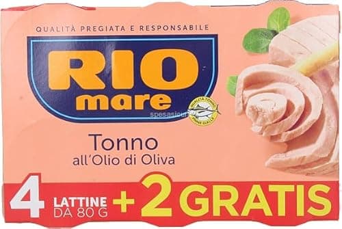 Confezione Per Rio Mare Tonno all'Olio di Oliva, 80g x 6 Lattine (4 + 2 Gratis), Confezione Convenienza