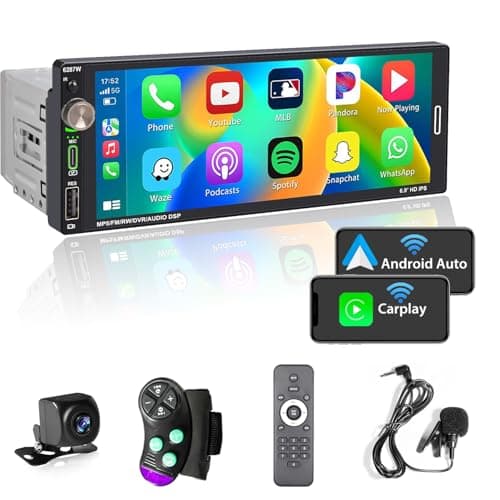 Alondy Single Din Car Stereo with Touchscreen (6.9") Compatible with [Wireless] Apple CarPlay/Android Auto Bluetooth AM/FM/RDS Radio USB (Type-C 2.1A Fast Charge) backup Camera