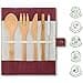Bambaw Set posate in bambù | Legno | Kit posate ecologico | Coltello, forchetta, cucchiaio e paglia | Posate da viaggio | Da campeggio con custodia | Vino - 4