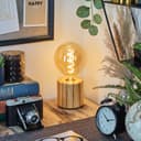 HOFSTEIN Argea Table Lamp, Wooden Table Lamp in Natural/Black, Modern Light in Scandinavian/Boho Design, Switch on Cable, Height 10 cm, E27, Living Room, Bedroom, Dining Room, Hallway, Office - 8