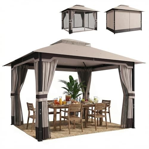 Outsunny Gazebo da Giardino 3x3.6m con Parete, Zanzariera, Gazebo da Esterno con Doppio Tetto, Fori di Drenaggio, Supporti Superiori Regolabili, Struttura Metallo, Giardino Terrazzo Feste Patio, Cachi