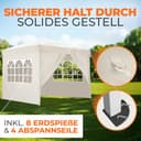 Kronenburg Faltpavillon wasserdicht Dachmaß 3 x 3 m UV Schutz 50+ Pavillon in Champagner mit 4 Seitenteilen - 4