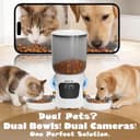 WAVEEME Dual-Lens Automatic Cat Feeder with Camera for 2 Cats, 6L1080P HD Video Pet Food Dispenser with Dual Bowls, AI Motion Detection & 2-Way Audio, App Control Timed Feeder for Multi-Cat Household - 2