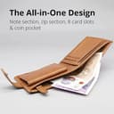 Pelle Toro All-in-One Handmade Mens Wallet with RFID Blocking, Coin Pocket, 8 Card Slots, Zip Section, in Wooden Gift Box, Tan - 5