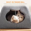 PawHut Cat Cave Bed for Indoor Kittens, Cat House with Removable Cushion and Teaser Ball, Kitty Igloo with Anti-Slip Base, 42 x 42 x 39 cm, Grey - 4