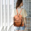 Monitika Damen Rucksack Wasserdicht PU Leder Schultertaschen Modische Lässig Rucksäcke Braun - 7