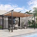 Outsunny Gazebo Pergola da Giardino 3x4m con Telo Scorrevole in Poliestere e Struttura in Alluminio, Grigio e Marrone - 2