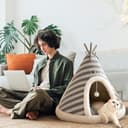 Galatée Cuccia Per Gatti, Graziosa Cuccia Per Gatti e Cani a Forma Di Igloo Con Cuscino Rimovibile, Comoda Tenda Triangolare Per Animali Domestici, Caldo Nido Per Animali Domestici(M, Grigio) - 7