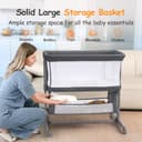 Growaystory Beistellbett Baby Bettseitiger Bassinet für Neugeborene Tragbarer Baby Bett mit Rädern Aufbewahrungskorb Matratze 7-Fach Höhenverstellbar Zustellbett (Dunkelgrau) - 2