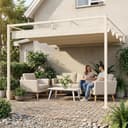 Outsunny Gazebo Pergola Addossata 3x3 m con Tetto Retrattile Scorrevole, Fori di Drenaggio, Pergolato da Giardino in Poliestere e Acciaio, per Patio, Terrazzo, Esterno, UV30+, Beige - 9