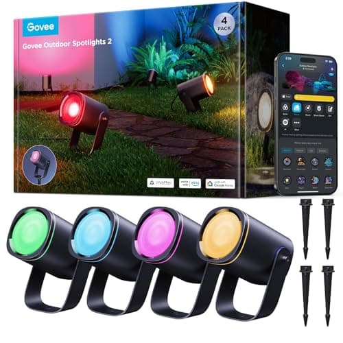 Govee Focos Para Exterior 2, Iluminación de Jardín Resistente al Agua IP67, Foco RGBWIC, 700 lm Regulable, 69 Modos de Escena y 16 mil Colores, Funciona con Alexa, Google Assistant, Matter. 4 paquetes
