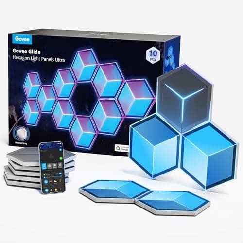 Govee Glide Hexagon Paneles de Luz Ultra, 3D Luces de Pared RGBIC con Alexa, Lámpara Hexagonal con 129 LEDs, 60 Modos de Escena para Gaming, Paredes, Habitaciones, Meteorito Gris,10 Paneles