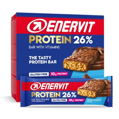 Enervit, Protein Bar 26% Coco Choco, Barrette Proteiche, 10g di Proteine, con Vitamine D e B6, Gusto Cioccolato al Latte, Per il Recupero Dopo lo Sport, Senza Glutine, 12 Barrette da 40g