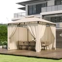 TRIUMPHKEY Pavillon 3x3 Wasserdicht Stabil Winterfest, Garten Pavillion mit seitenwänden, UV-Schutz 50+, Plane Gartenlaube, Metallrahmen Pavillon, Patio Gazebo, Beige Ohne LED - 1