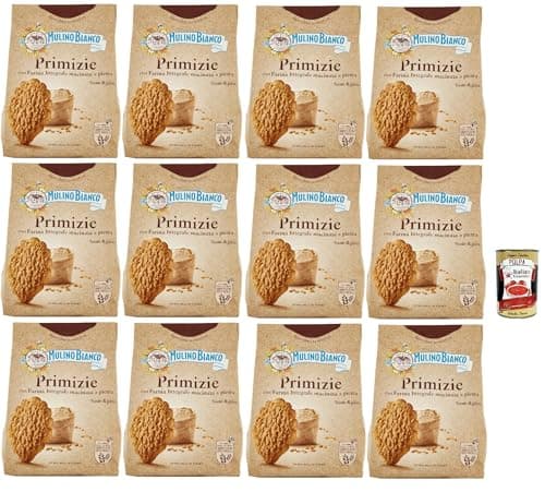 Mulino Bianco Primizie Biscotti con Farina Integrale Macinata a Pietra, Kekse mit 100% vollem Mehl, Frühstück voller Faser und Geschmack, 12x 700g + Italian Gourmet polpa 400g