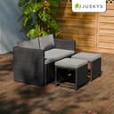Juskys Set mobili da giardino 2in1 in polyrattan Jamaika - tavolo, divano lounge da giardino - set salotto da balcone per balcone, giardino - lounge da esterno nero grigio - 7