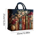 Gesteppte Tragetaschen – Canvas-Tragetasche Mit Buch- Und Blumenmuster, Vintage-Damenhandtaschen | Gesteppte Schulter-Einkaufstasche Für Damen Aus Polyester-Baumwolle Für Lehrer, Studenten, Schule, Ho - 4