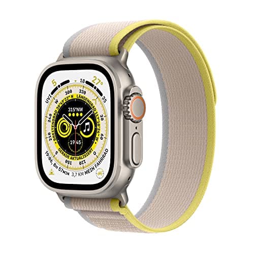 Apple Watch Ultra GPS + Cellular, 49 mm Titangehäuse, Trail Loop Gelb/Beige - M/L
