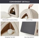 Bedsure Cama para Gatos Grande - Cueva para Gatos 44 x 44 x 44 cm, Casa para Gatos de Interior con Cojín Sherpa Extraíble y Juguete Colgante, Cama Lavable, Blanco Roto - 5