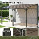 Outsunny Pergola Addossata 4x3m con Tetto in Policarbonato, Gazebo Pergolato da Giardino in Metallo e Alluminio con Viti, per Esterno, Terrazza e Patio, Protezione UV, Marrone - 6