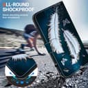 YKTO Case for Realme GT Neo6, Bright Colorful PU Leather for Realme GT Neo6 Phone Case with Blue background Glowing Two white feathers Butterfly Pattern, Card Slots & Magnetic Closure, Blue - 5