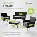Juskys Polyrattan Sitzgruppe Fort Myers 4 Personen mit 2er Sofa, 2 Stühle, Tisch & Sitzkissen wetterfest schwarz/grau Balkonmöbel Gartenmöbel Set - 6