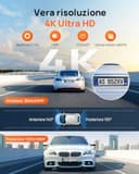 70mai A800SE Dashcam 4K+1080P GPS WiFi, Doppia Telecamera Auto Fronte/Retro con SD 128GB, F1.55, HDR, Visione Notturna, ADAS, Schermo 3", Parcheggio 24/7, Supporta fino a 512GB - 2