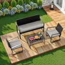 Xbro Conjunto Jardin Exterior de Ratán, Muebles Jardin Exterior para 4 Personas con Mesa de Vidrio 1 Sofa Exterio y 2 Sillas, para Patios, Jardines y Espacios al Aire Libre (Gris) - 3