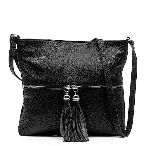 FIRENZE ARTEGIANI. Altino borsa a tracolla donna. Vera pelle con finitura Dollaro. 27 x 6 x 25 cm. Colore: nero, Nero, Utility