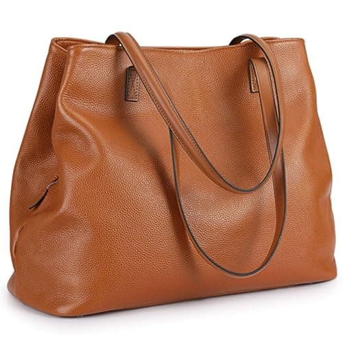 S-ZONE Bolso de Mano de Cuero Para Mujer Con Cremallera, Bolsos de Cuero Genuino Suave, Bolsos de Hombro de Gran Capacidad