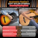 Pyle Chitarra Acustica ¾ per Principianti, Chitarra Corpo in Legno Massello 91 cm, Guitar Kit Completo con Plettri, Tracolla, Custodia, Panno e App Accordatore, Sunburst a Forma di Goccia - 5