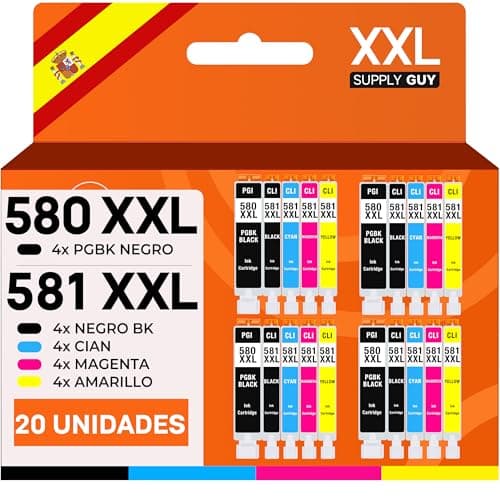 Supply Guy 580XXL 581XXL Cartuchos compatibles con Canon PGI-580 CLI-581 para Pixma TS705 TS705a TS6350 TS6350a TS6351 TS6351a TS6300 TR8550 TS9550 TR7550 Multipack 20 Cartuchos de Tinta 580 581 XXL