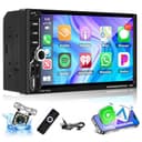 Podofo Carplay 2 Din Car Stereo, 7 Zoll Bluetooth Autoradio, Doppel Din Radio Unterstützung Wireless Android Auto/Touchscreen/Bluetooth 5.1/MirrorLink/FM/USB/AUX/Laden/Fernbedienung + Rückfahrkamera - 1
