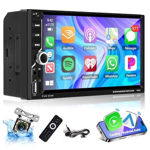 Podofo Carplay 2 Din Car Stereo, 7 Zoll Bluetooth Autoradio, Doppel Din Radio Unterstützung Wireless Android Auto/Touchscreen/Bluetooth 5.1/MirrorLink/FM/USB/AUX/Laden/Fernbedienung + Rückfahrkamera