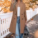 Gabardina corta para mujer, abrigo de invierno de mezcla lana color camel, abrigo medio largo, chaqueta con solapa cruzada y muesca, ropa - 3
