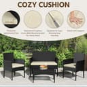 Yaheetech 4 Pieces Outdoor Patio Conversation Set, PE Rattan Wicker Sofa Set with Soft Cushion and Tempered Glass Table for Yard, Poolside, Garden (Black/Beige) - 4