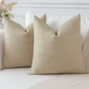 JOTOM - Set di 2 federe decorative in lino, morbide, in tinta unita per cuscini da arredo, moderne, per soggiorno, camera da letto (60 x 60 cm, beige chiaro) - 7