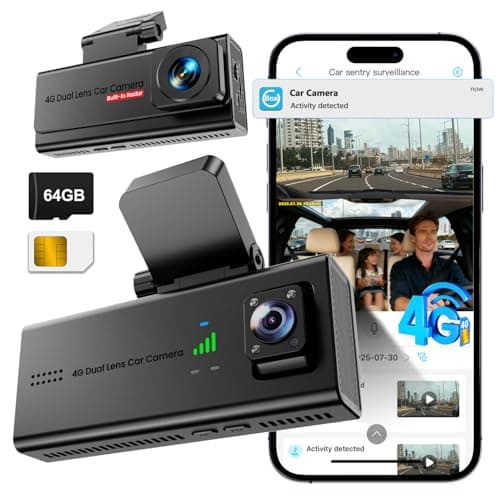 Dash Cam Auto, Veralyxa 4G LTE Dashcam Auto senza WiFi, Telecamera per Auto con SIM, App Video in Diretta, Audio Bidirezionale, GPS, Rilevamento Collisione/Moviment, Visione 170°, Include Scheda 64G