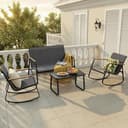 Xbro Set Mobili da Giardino 4 Posti, Set da Conversazioni in Tessuto Teslin, 2 Poltrone 1 Panca Doppia 1 Tavolo in Vetro, Struttura in Acciaio per Terrazzi Giardini Spazi Esterni - 5