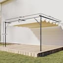 Outsunny Gazebo Pergola Addossata 3x4 m con Tetto Retrattile Scorrevole, Fori di Drenaggio, Pergolato da Giardino in Poliestere e Acciaio, per Patio, Terrazzo, Esterno, UV30+, Bianco Crema - 7