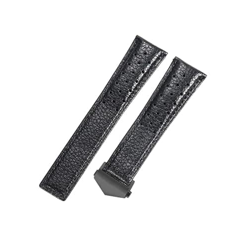 ROUHO 22mm Atmungsaktives Echtleder Uhrenarmband Schweißfestes Ersatz Uhr Band für Tag Heuer Carrera Heritage Chronograph 6-Schwarz + Schwarz