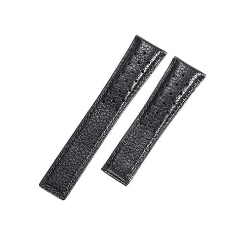 ROUHO 22mm Atmungsaktives Echtleder Uhrenarmband Schweißfestes Ersatz Uhr Band für Tag Heuer Carrera Heritage Chronograph 6-Schwarz